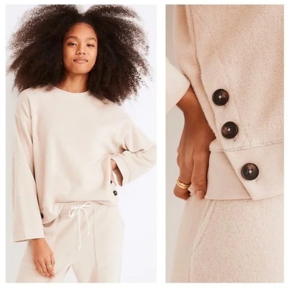 Madewell Light Tan Brushed Side Button Long Sleeve Relaxed Swestshirt L - Picture 9 of 10